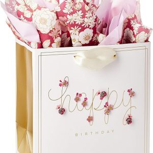 Hallmark Signature 7" Medium Birthday Gift Bag with Tissue Paper (Pink Flowers)