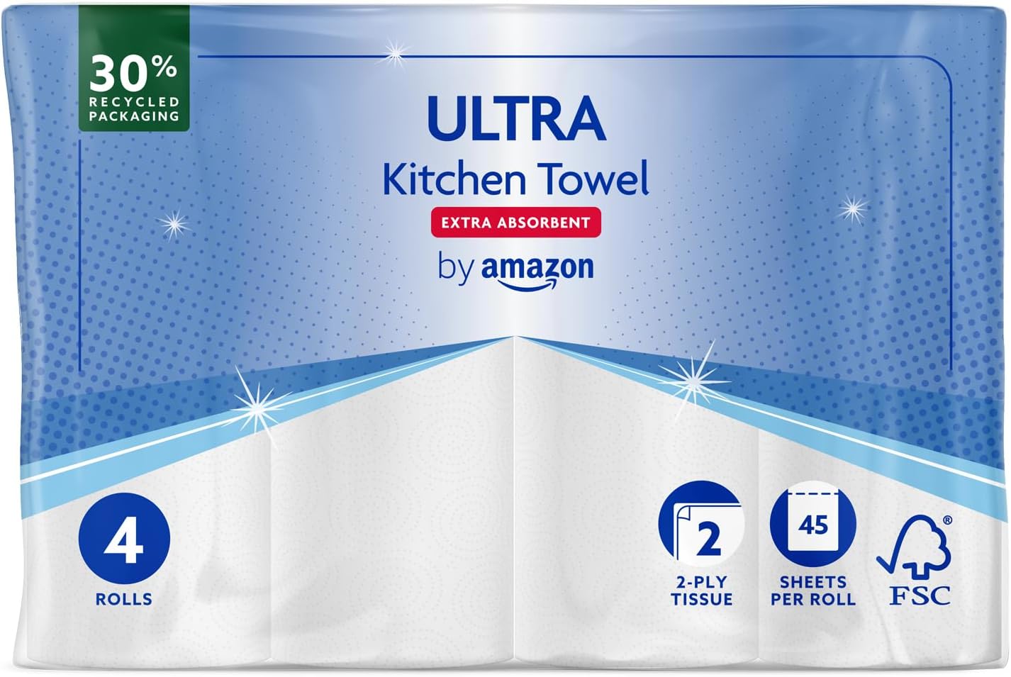 Amazon ULTRA Kitchen Roll | Extra Absorbent & Strong | 4 Rolls, 2-Ply, FSC Certified