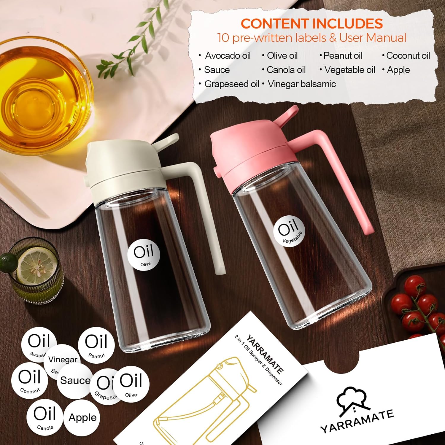 YARRAMATE Oil Sprayer | 2-in-1 Glass Dispenser Bottle for Spraying and Pouring Oil - Image 2