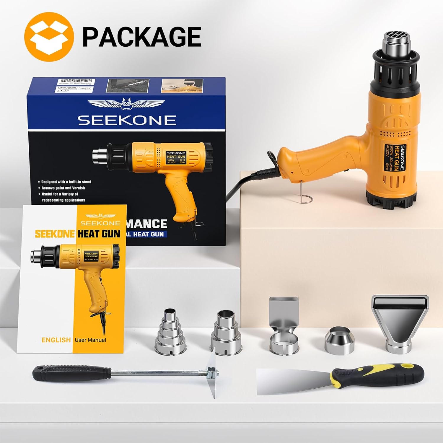 SEEKONE 2000W Professional Heat Gun with Accessories – Variable Temp Control - Image 2