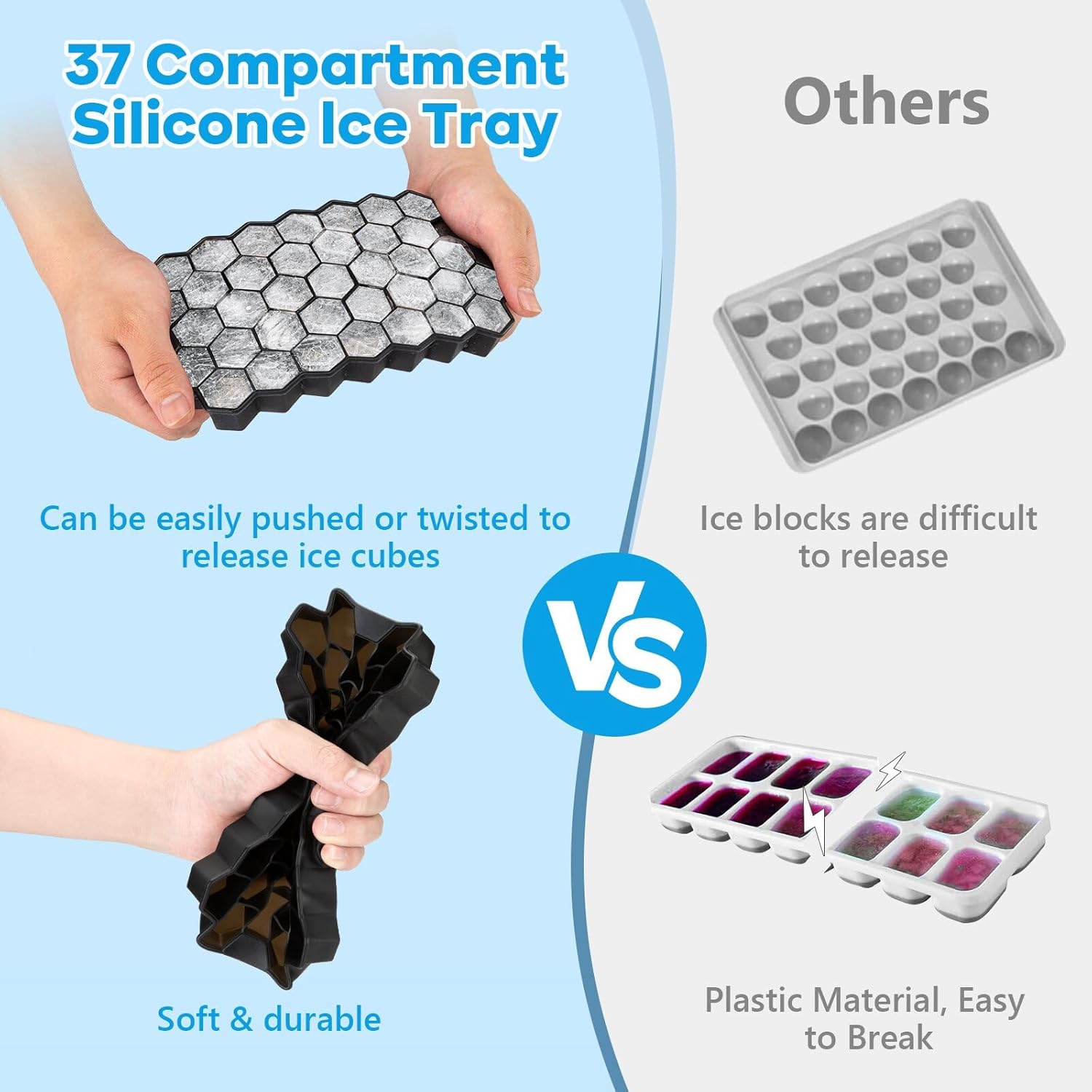 JIUFOXINO Ice Cube Tray Set with Lids | 3-Pack Silicone Honeycomb Ice Moulds | Easy Release & BPA Free - Image 2