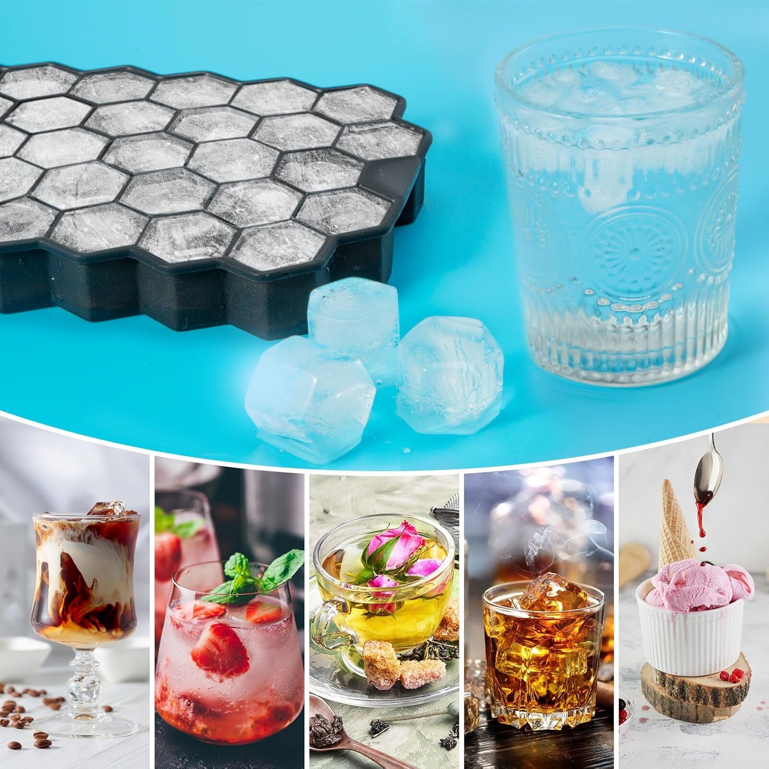 JIUFOXINO Ice Cube Tray Set with Lids | 3-Pack Silicone Honeycomb Ice Moulds | Easy Release & BPA Free - Image 7