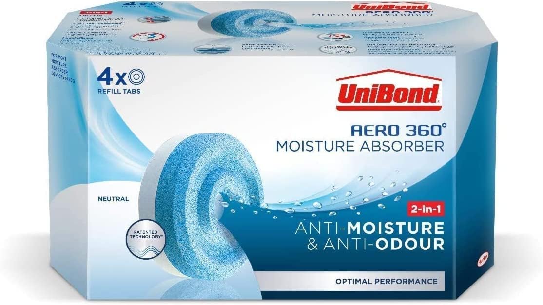UniBond AERO 360° Moisture Absorber Neutral Refill Tab (4 x 450g) – Ultra-Absorbent & Odour-Neutralising