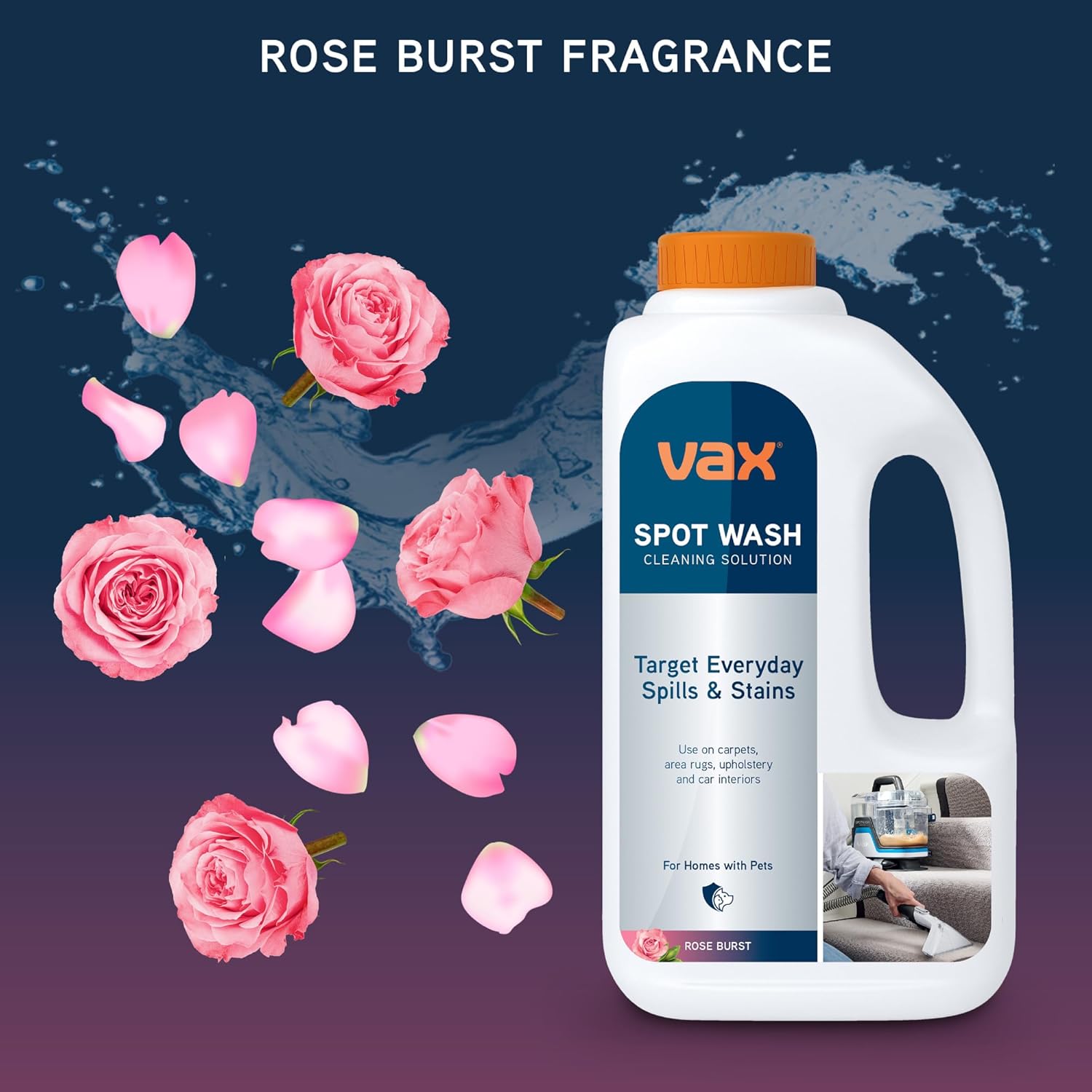 Vax SpotWash 1L Spot Cleaning Solution – Upholstery & Carpet Stain Remover, Rose Burst Scent - Image 3